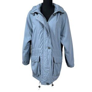 London Fog Women's Baby Blue Hooded Soft Zip Button Anorak Coat Size S